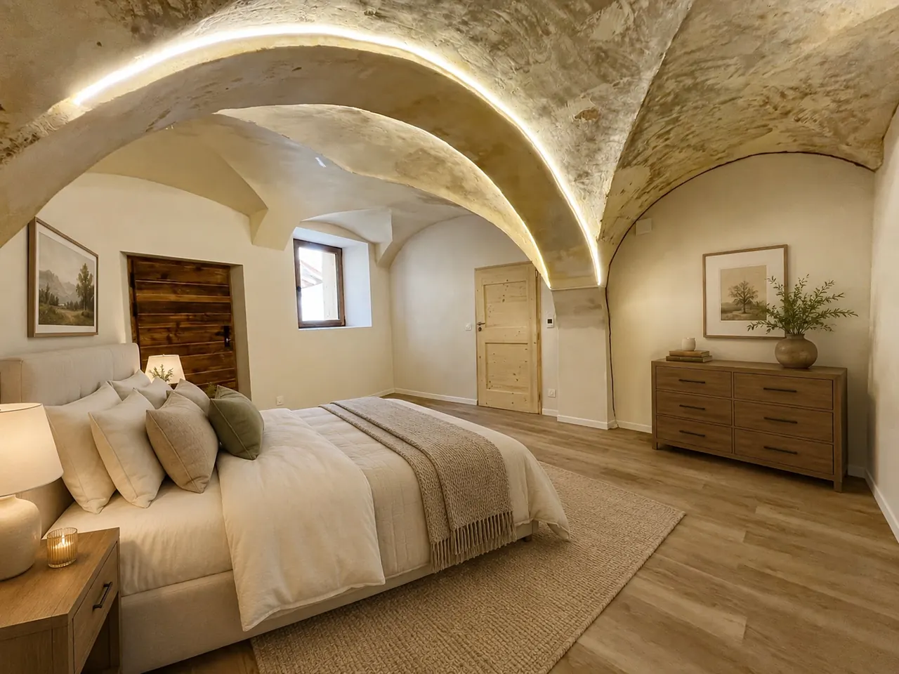 Projection d'aménagement de la chambre voûtée, image générée par IA