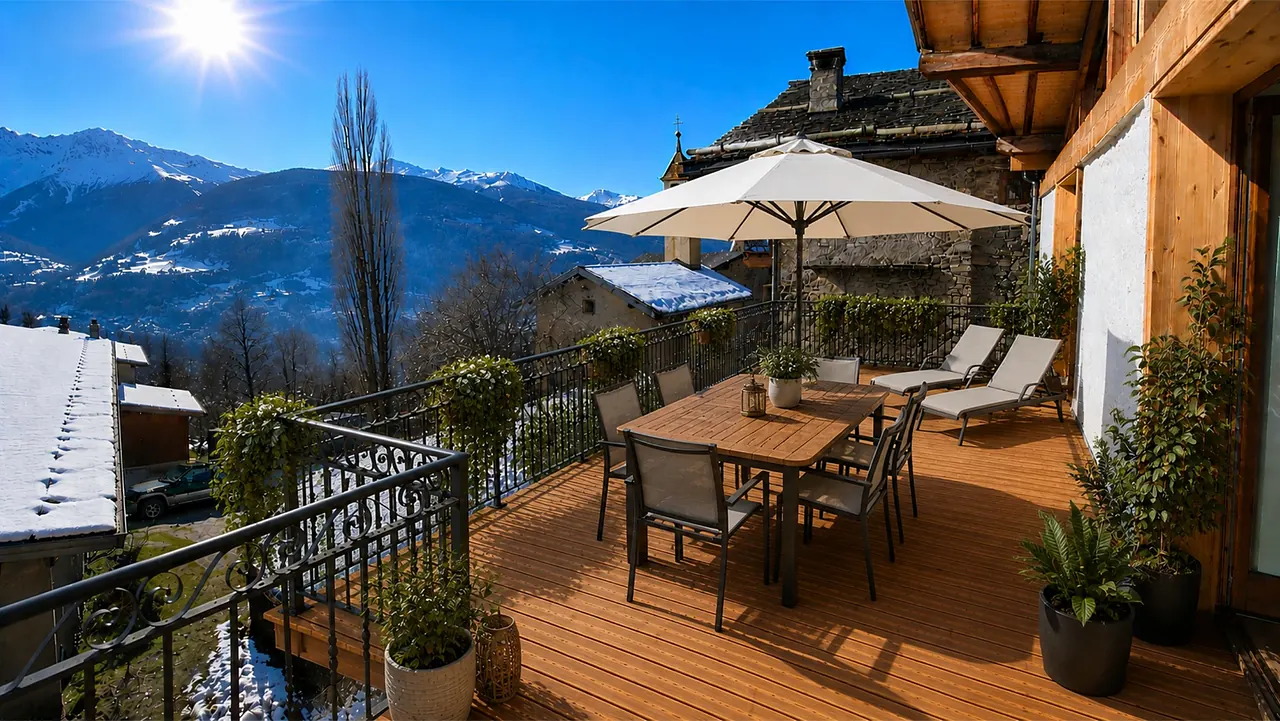 Projection de la terrasse aménagée en hiver, image générée par IA